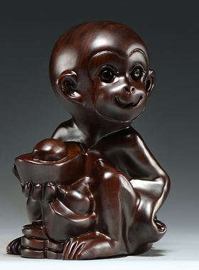 黑檀木猴子雕刻十二生肖猴木头属猴家居装饰工艺品送礼