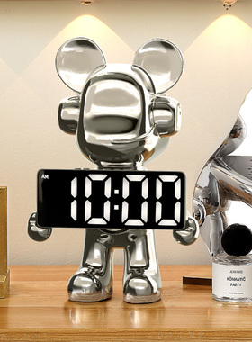 暴力熊钟表摆台式时钟客厅智能闹钟熊电子数字表