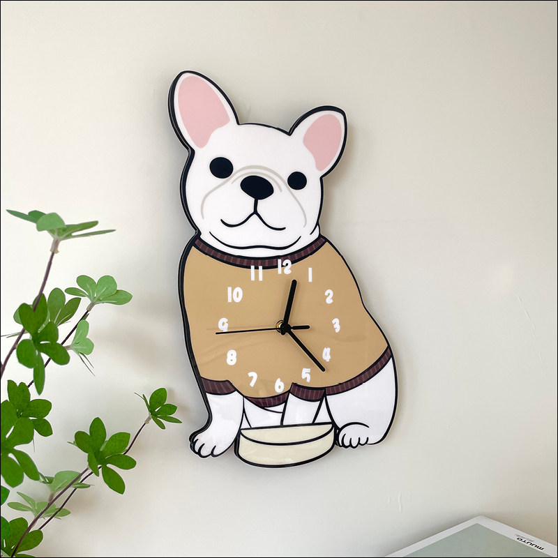 卡通创意法斗狗狗动物装饰挂钟宠物店幼儿园儿童房静音挂墙时钟表,淘宝优惠券,粉丝福利购,淘宝优惠卷
