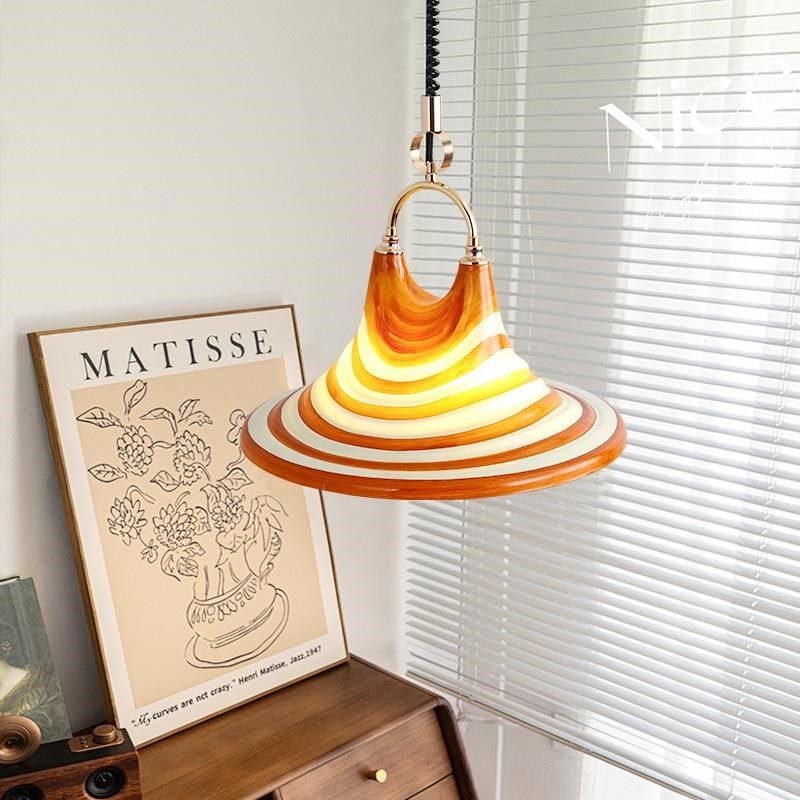 中古风彩绘喇叭吊灯设计师草帽飞碟茶室伸缩升降岛吧台吊灯具,淘宝优惠券,粉丝福利购,淘宝优惠卷