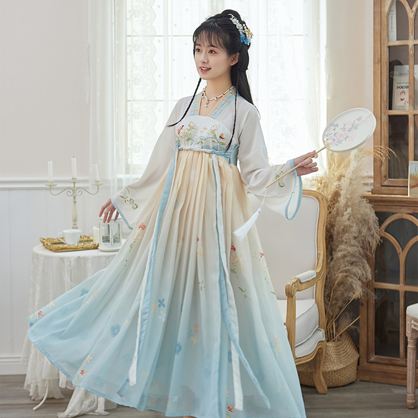 原创正品印染国风绣花汉服连衣裙日常初中女学生古装超仙春夏秋装 - 图3