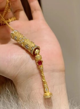 Vintage 中古新中式拉丝金筒魔法棒吊坠项链权杖小众设计感锁骨链