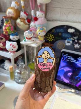 斜木桩创意画画摆件空白小树桩书店咖啡店桌面造景拍照道具装饰品