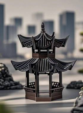 3D打印新年装饰凉亭摆件中式古建筑模型微景观水陆缸鱼缸盆景造景
