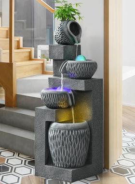 现代简约循环流水喷泉客厅办公室加湿器招财风水轮落地循环水摆件