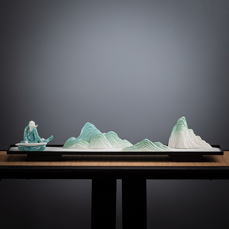 中式创意家居沙盘枯山水刘钱陶瓷假山玄关茶室桌面鱼缸造景装饰品 - 图0