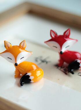 淄博琉璃狐狸摆件桌面装饰玻璃工艺品有趣车载饰品中控高级感礼物