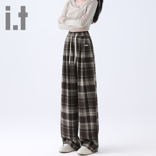 it ccaabb新款洋气格子休闲裤撞色抽绳绑休闲裤韩版女装运动裤K - 图3