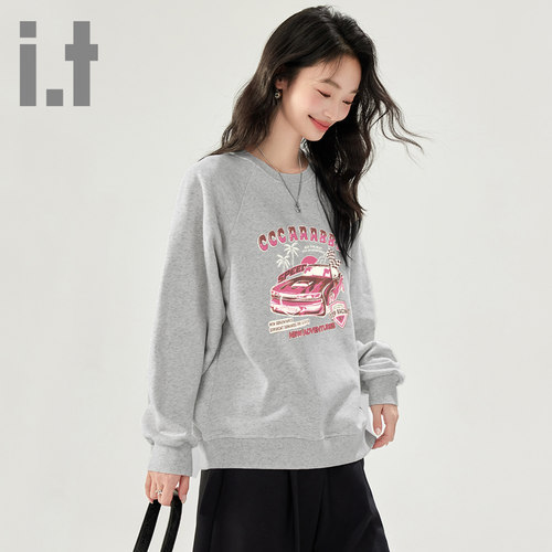 it ccaabb美式复古圆领无帽卫衣女款秋季新款宽松休闲百搭上衣K - 图3