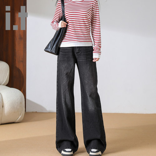 it ccaabb牛仔裤女新款春秋时尚复古宽松显瘦舒适高腰窄版阔腿裤K - 图0