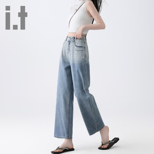 it ccaabb牛仔裤女直筒春秋新款美式复古高腰宽松显瘦裤子女K - 图2