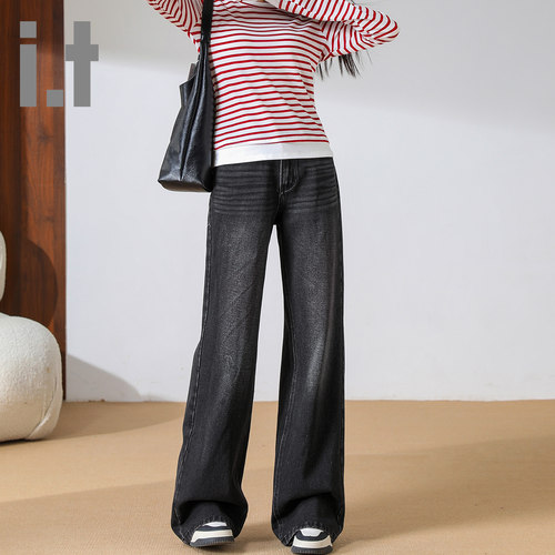 it ccaabb牛仔裤女新款春秋时尚复古宽松显瘦舒适高腰窄版阔腿裤K - 图1