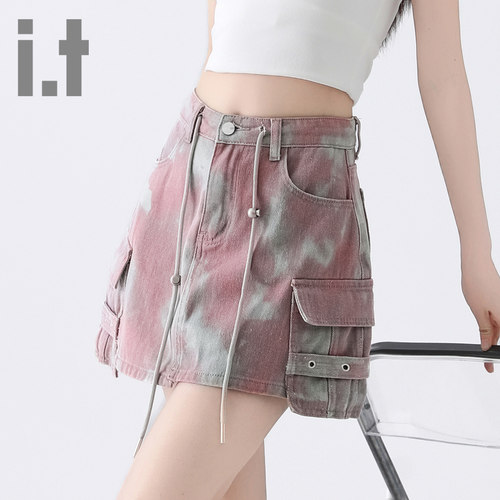 it ccaabb高腰辣妹工装牛仔裙女百搭设计感A字迷彩短裙夏季新款K - 图3