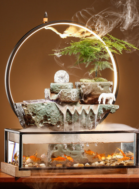 创意招财流水喷泉鱼缸假山循环水办公室景观生财乔迁业礼品