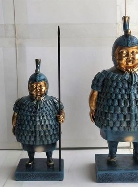 西安兵马俑q胖将军办公室汽车树脂铜泊工艺品