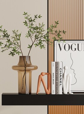 现代简艺术级感玄关柜软装客厅悬空电视柜绿植装饰品