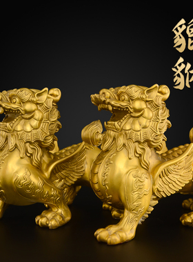 黄铜貔貅摆件招客厅入户貔貅公母一对财家用办公室大号天禄铜皮丘