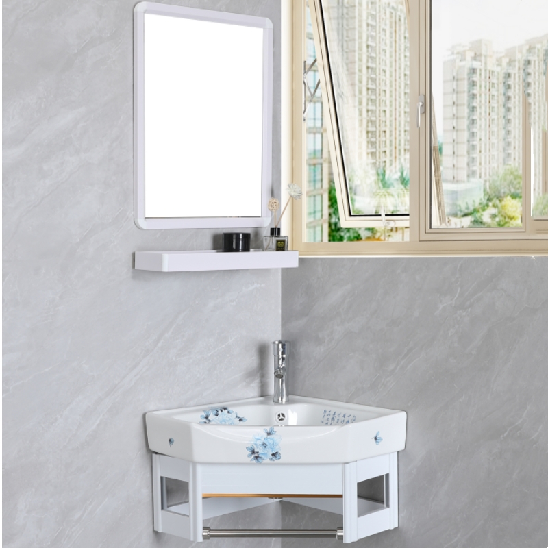 化妆室挂墙式洗手盆柜组合陶瓷三角洗脸盆转角小户型阳台面盆迷你 - 图2