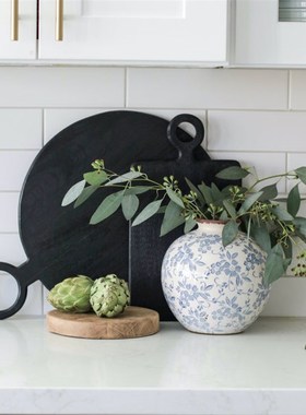 法式复古陶瓷花瓶青花瓷水养鲜花插花客厅桌面装饰摆件高级圆形蓝