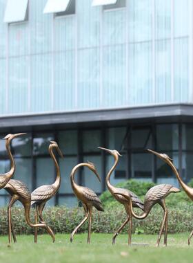 仿庭鹤玻璃钢仙雕塑户SRZ外仿真丹顶鹤摆件花园院园林景观水池铜