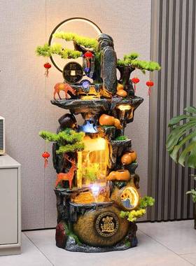 流招8051财风水轮摆水生财件循环水山中式假喷泉水景客厅落地装饰