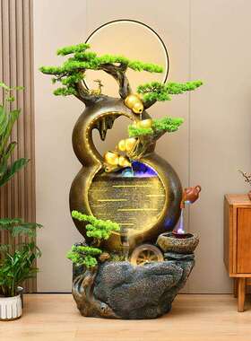 葫芦装假山流水BNC生财喷厅泉摆件办公室客家居饰风水轮环水景落