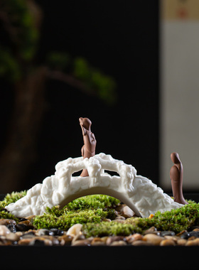 陶瓷微景观盆景沙盘假山复古小桥流水石拱桥盆栽鱼缸造景