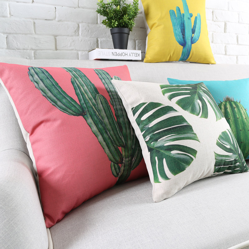 木有年轮 热带仙人掌抱枕加厚棉麻靠垫 亚麻沙发床头腰靠枕,淘宝优惠券,粉丝福利购,淘宝优惠卷