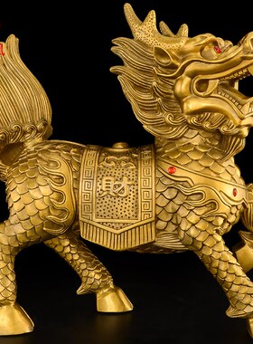 铜麒麟一对黄铜火麒麟招客厅玄关财办公室麒麟大号