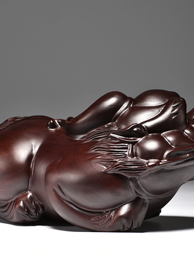 黑檀实木雕刻皮丘貔貅大号一对家居客厅电视柜装饰红木工艺品