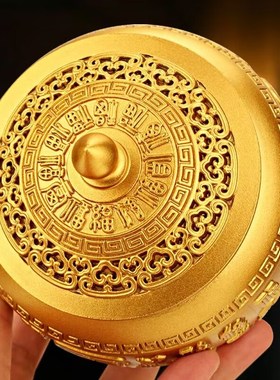 黄铜百福缸带盖子纯黄铜聚宝盆客厅办公室装饰品业乔迁礼品