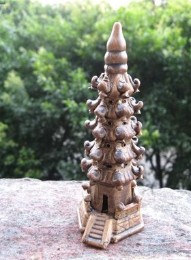 假山盆景流水陶瓷古色宝塔庭院装饰山水盆景摆设水族鱼缸摆件