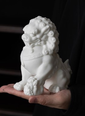 白瓷狮子陶瓷大号客厅北京狮一对家居鱼缸造景景观装饰品摆设