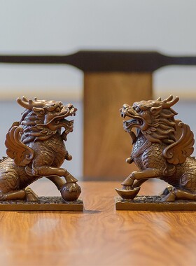 铜之魂紫铜财富麒麟一对办公室业乔迁礼品客厅酒柜饰