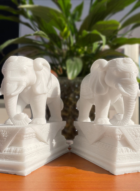 汉白玉石雕大象一对客厅招财办公桌摆放玄关酒柜吸水象工艺品