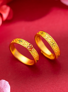 情侣款烧蓝珐琅如意戒指越南沙金复古民族风珐琅男女对戒