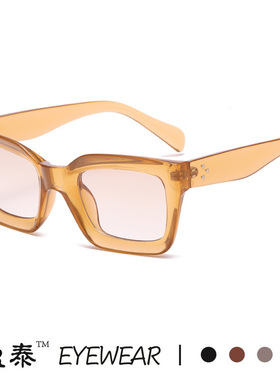 新款跨境欧美复古方框 ins百搭墨镜侧面3铆钉网红街拍太阳镜17050