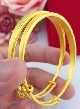 金版网红款古法手镯 简约女款时尚推拉磨砂手镯 印字黄铜手环 女