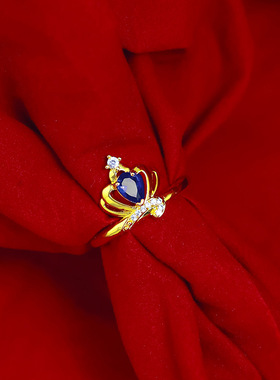 跨境欧美货源 越南沙金微镶钻宝石皇冠戒指 女款钻戒直播地摊货源