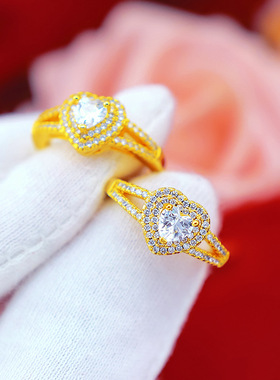 微镶日韩锆石钻戒 越南沙金女款网红小红书抖音 爱心锆石爱心女戒