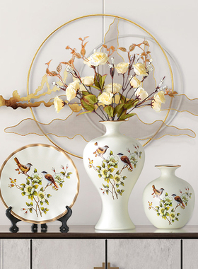 入户玄关装饰品喜庆红浆果花瓶家居饰品客厅电视柜装饰品