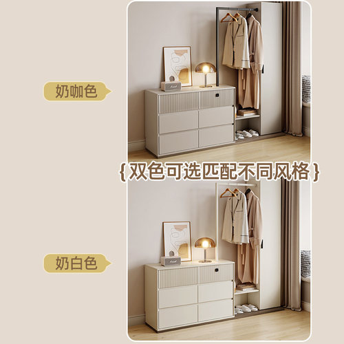 奶油风卧室衣帽架落地靠墙斗柜全身镜一体床尾置物柜立柜子 - 图3