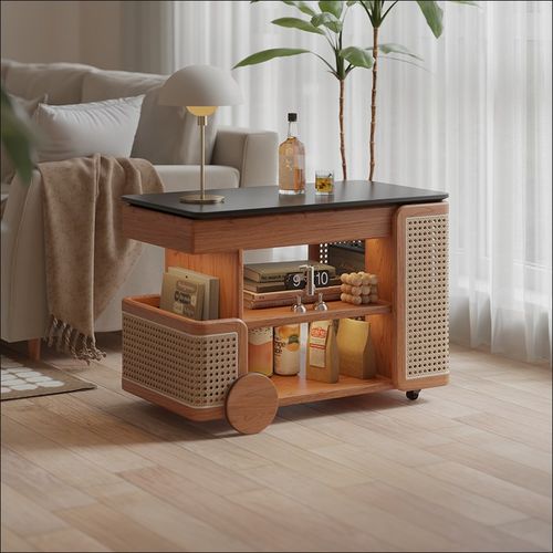 实木升降边几沙发边柜侧边柜小推车樱桃木家用客厅旋转茶几 - 图1
