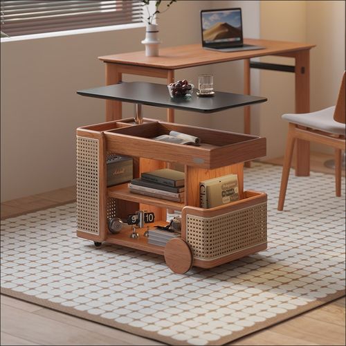 实木升降边几沙发边柜侧边柜小推车樱桃木家用客厅旋转茶几 - 图0