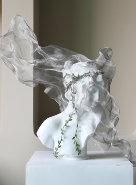 现代金属面纱女孩艺术雕像白色人像雕塑客厅家居别墅软装饰品