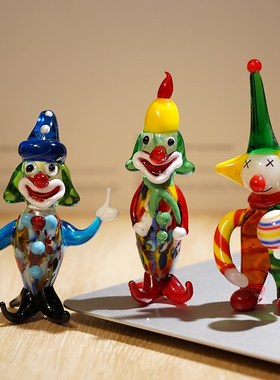 马戏团小丑手工玻璃小摆件琉璃可爱卡通办公室桌台面装饰工艺品
