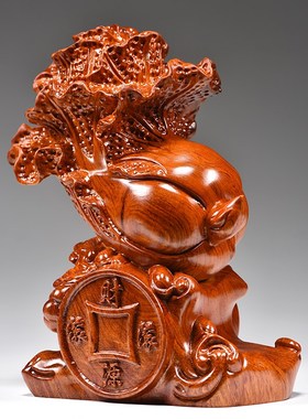 花梨木雕白菜摆件客厅玄关电视酒柜百财店铺工艺装饰品业送礼品