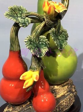 陶瓷工艺品石湾公仔家居装饰品礼品客厅桌面招财摆件红葫芦福临门