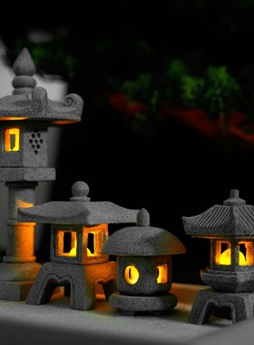 鱼缸内饰造景精致小摆件盆景装饰中国风庭院造景布置小亭子灯塔