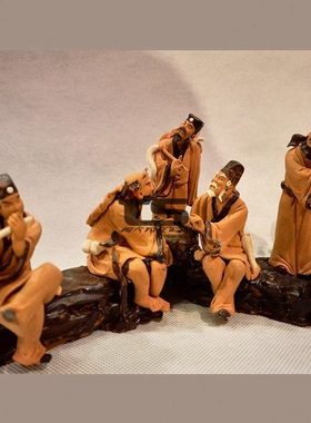 精品树头八仙微雕山公石山盆景园林石湾陶瓷客厅玄关酒柜手工摆件